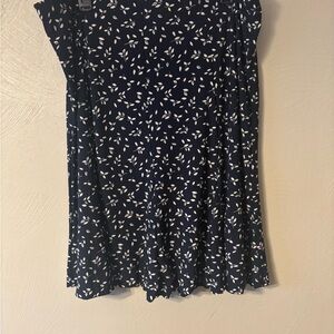 Chaps Navy and White Leaf-Print Skater Circle Skirt